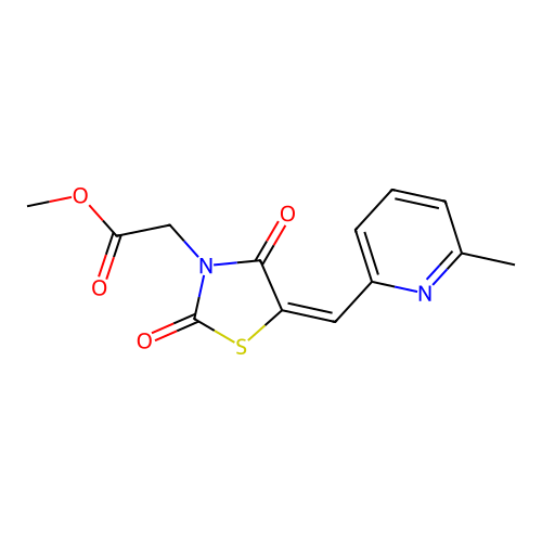 methyl {(5E)-5-[(6-methylpyridin-2-yl)methylidene]-2,4-dioxo-1,3-thiazolidin-3-yl}acetate structure