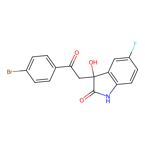 3-[2-(4-bromophenyl)-2-oxoethyl]-5-fluoro-3-hydroxy-1,3-dihydro-2H-indol-2-one structure