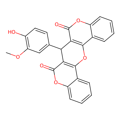 7-(4-hydroxy-3-methoxyphenyl)-6H,7H,8H-pyrano[3,2-c:5,6-c']dichromene-6,8-dione structure