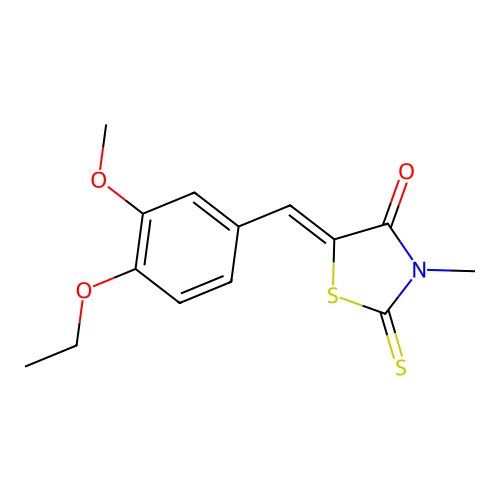 (Z)-5-(4-ethoxy-3-methoxybenzylidene)-3-methyl-2-thioxothiazolidin-4-one structure