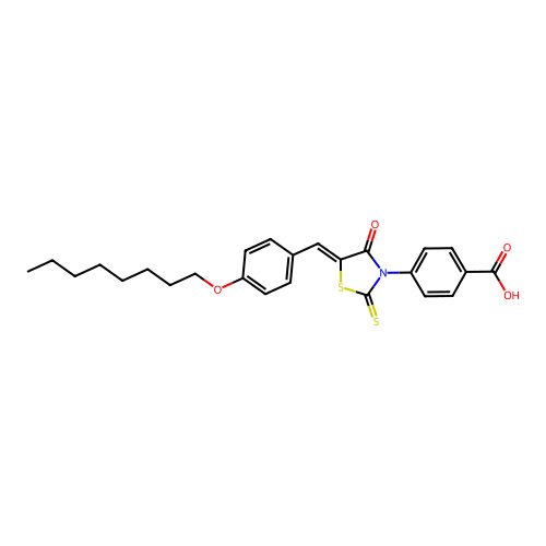 (Z)-4-(5-(4-(octyloxy)benzylidene)-4-oxo-2-thioxothiazolidin-3-yl)benzoic acid structure