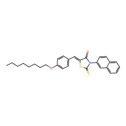 (Z)-3-(naphthalen-2-yl)-5-(4-(octyloxy)benzylidene)-2-thioxothiazolidin-4-one structure