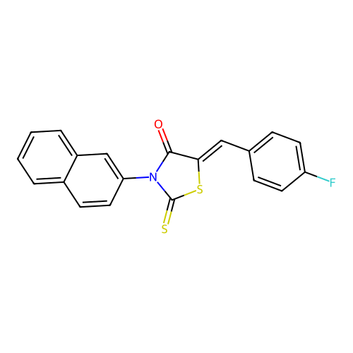 (5Z)-5-(4-fluorobenzylidene)-3-(naphthalen-2-yl)-2-thioxo-1,3-thiazolidin-4-one structure