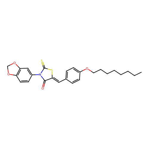 (Z)-3-(benzo[d][1,3]dioxol-5-yl)-5-(4-(octyloxy)benzylidene)-2-thioxothiazolidin-4-one structure