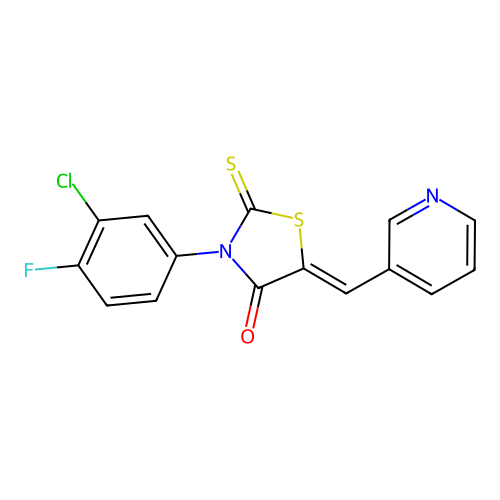 (Z)-3-(3-chloro-4-fluorophenyl)-5-(pyridin-3-ylmethylene)-2-thioxothiazolidin-4-one structure