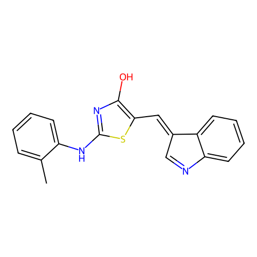 5-(Indol-3-ylidenemethyl)-2-(2-methylanilino)-1,3-thiazol-4-ol structure