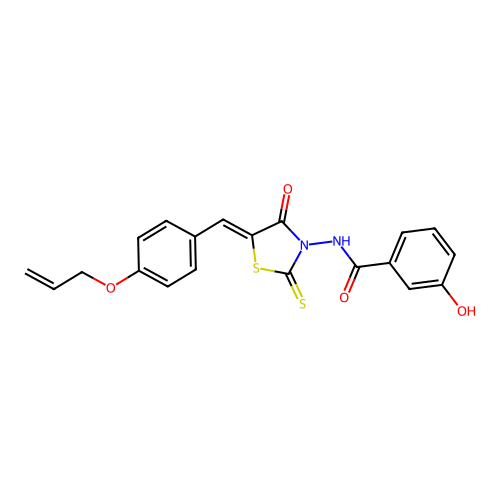 (Z)-N-(5-(4-(allyloxy)benzylidene)-4-oxo-2-thioxothiazolidin-3-yl)-3-hydroxybenzamide structure