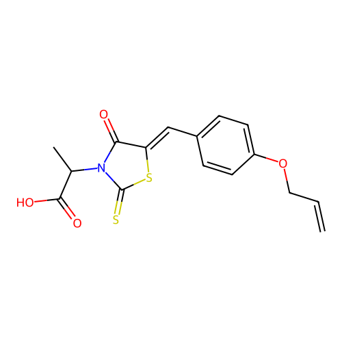 (Z)-2-(5-(4-(allyloxy)benzylidene)-4-oxo-2-thioxothiazolidin-3-yl)propanoic acid structure