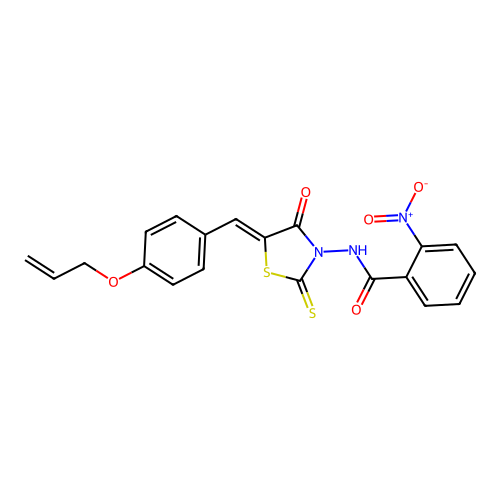 (Z)-N-(5-(4-(allyloxy)benzylidene)-4-oxo-2-thioxothiazolidin-3-yl)-2-nitrobenzamide structure