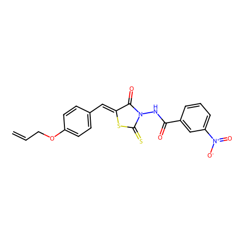 (Z)-N-(5-(4-(allyloxy)benzylidene)-4-oxo-2-thioxothiazolidin-3-yl)-3-nitrobenzamide structure