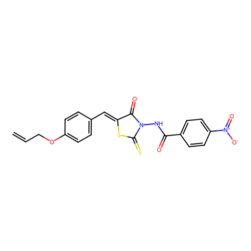 (Z)-N-(5-(4-(allyloxy)benzylidene)-4-oxo-2-thioxothiazolidin-3-yl)-4-nitrobenzamide structure