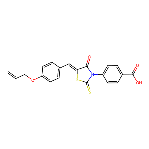 (Z)-4-(5-(4-(allyloxy)benzylidene)-4-oxo-2-thioxothiazolidin-3-yl)benzoic acid structure