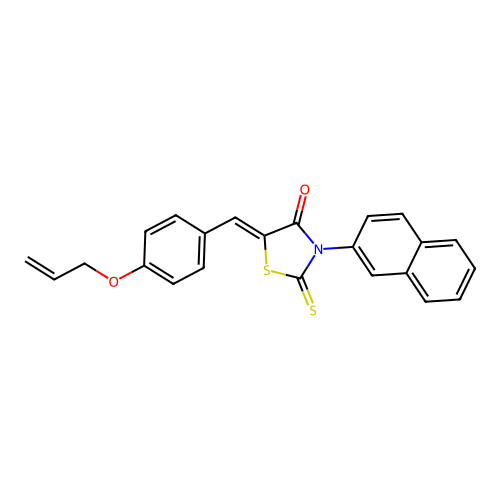 (Z)-5-(4-(allyloxy)benzylidene)-3-(naphthalen-2-yl)-2-thioxothiazolidin-4-one structure