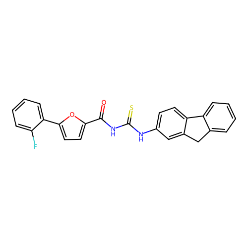 N-(9H-fluoren-2-ylcarbamothioyl)-5-(2-fluorophenyl)furan-2-carboxamide structure