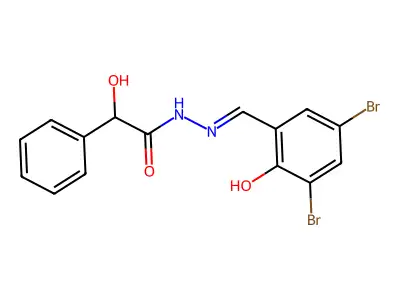 N-[(3,5-dibromo-2-hydroxyphenyl)methylideneamino]-2-hydroxy-2-phenylacetamide structure