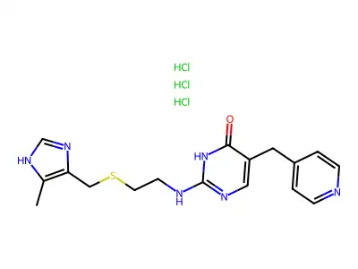 4(1H)-Pyrimidinone, 2-((2-(((5-methyl-1H-imidazol-4-yl)methyl)thio)ethyl)amino)-5-(4-pyridinylmethyl)-, trihydrochloride structure