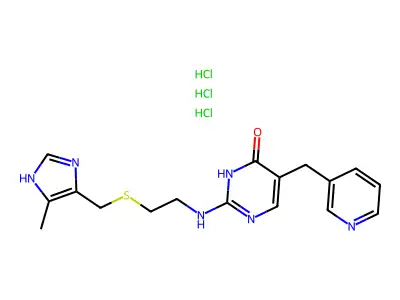 4(1H)-Pyrimidinone, 2-((2-(((5-methyl-1H-imidazol-4-yl)methyl)thio)ethyl)amino)-5-(3-pyridinylmethyl)-, trihydrochloride structure