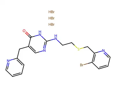 4(1H)-Pyrimidinone, 2-((2-(((3-bromo-2-pyridinyl)methyl)thio)ethyl)amino)-5-(2-pyridinylmethyl)-, trihydrobromide structure