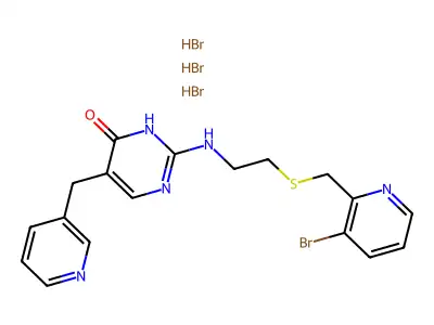 4(1H)-Pyrimidinone, 2-((2-(((3-bromo-2-pyridinyl)methyl)thio)ethyl)amino)-5-(3-pyridinylmethyl)-, trihydrobromide structure