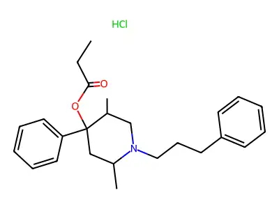 2,5-Dimethyl-4-phenyl-1-(3-phenylpropyl)-4-piperidyl propionate hydrochloride structure