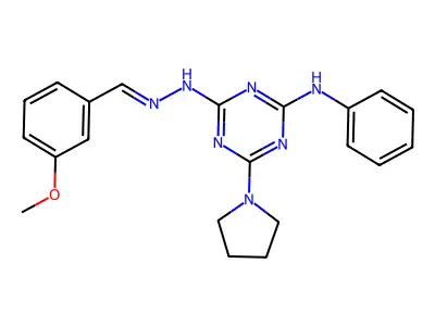 2-N-[(3-methoxyphenyl)methylideneamino]-4-N-phenyl-6-pyrrolidin-1-yl-1,3,5-triazine-2,4-diamine structure