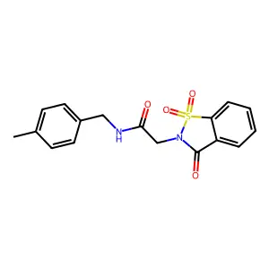 N-[(4-methylphenyl)methyl]-2-(1,1,3-trioxo-1,2-benzothiazol-2-yl)acetamide structure