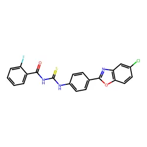 N-{[4-(5-chloro-1,3-benzoxazol-2-yl)phenyl]carbamothioyl}-2-fluorobenzamide structure