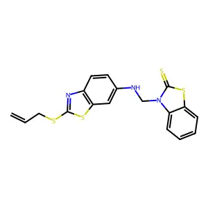 3-[[(2-prop-2-enylsulfanyl-1,3-benzothiazol-6-yl)amino]methyl]-1,3-benzothiazole-2-thione structure