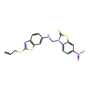 6-nitro-3-[[(2-prop-2-enylsulfanyl-1,3-benzothiazol-6-yl)amino]methyl]-1,3-benzothiazole-2-thione structure