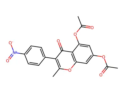 4H-1-Benzopyran-4-one, 5,7-bis(acetyloxy)-2-methyl-3-(4-nitrophenyl)- structure