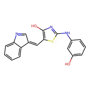 2-(3-Hydroxyanilino)-5-(indol-3-ylidenemethyl)thiazol-4-ol structure