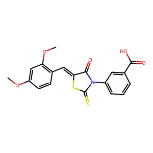 (Z)-3-(5-(2,4-dimethoxybenzylidene)-4-oxo-2-thioxothiazolidin-3-yl)benzoic acid structure