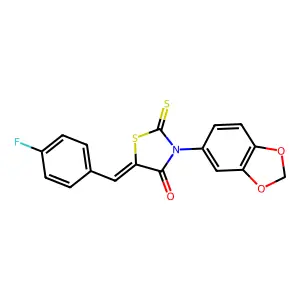 (Z)-3-(benzo[d][1,3]dioxol-5-yl)-5-(4-fluorobenzylidene)-2-thioxothiazolidin-4-one structure