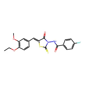 (Z)-N-(5-(4-ethoxy-3-methoxybenzylidene)-4-oxo-2-thioxothiazolidin-3-yl)-4-fluorobenzamide structure