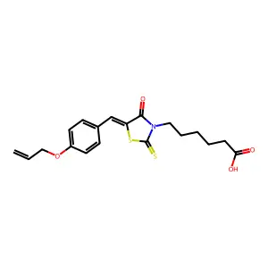 6-{(5Z)-4-oxo-5-[4-(prop-2-en-1-yloxy)benzylidene]-2-thioxo-1,3-thiazolidin-3-yl}hexanoic acid structure