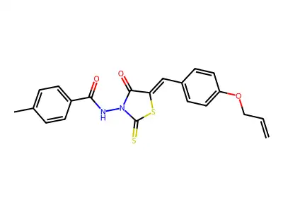 4-methyl-N-{(5Z)-4-oxo-5-[4-(prop-2-en-1-yloxy)benzylidene]-2-thioxo-1,3-thiazolidin-3-yl}benzamide structure