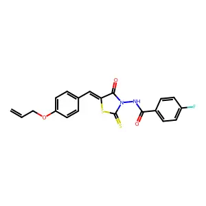 4-fluoro-N-{(5Z)-4-oxo-5-[4-(prop-2-en-1-yloxy)benzylidene]-2-thioxo-1,3-thiazolidin-3-yl}benzamide structure