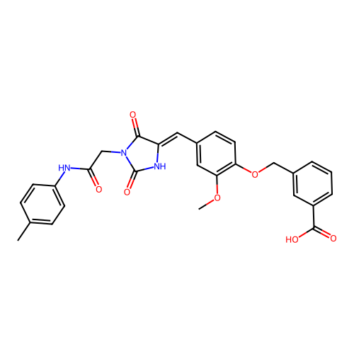 (Z)-3-[[4-[[2,5-Dioxo-1-[2-oxo-2-(p-tolylamino)ethyl]imidazolidin-4-ylidene]methyl]-2-methoxyphenoxy]methyl]benzoic Acid structure