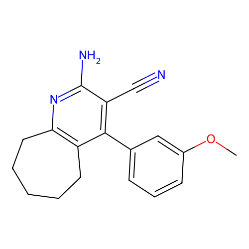 2-amino-4-(3-methoxyphenyl)-6,7,8,9-tetrahydro-5H-cyclohepta[b]pyridine-3-carbonitrile structure