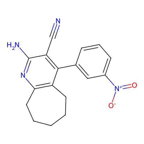 2-amino-4-(3-nitrophenyl)-6,7,8,9-tetrahydro-5H-cyclohepta[b]pyridine-3-carbonitrile structure