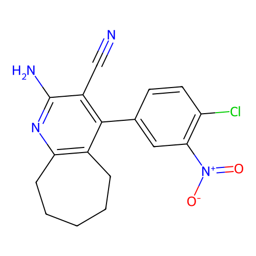 2-amino-4-(4-chloro-3-nitrophenyl)-6,7,8,9-tetrahydro-5H-cyclohepta[b]pyridine-3-carbonitrile structure
