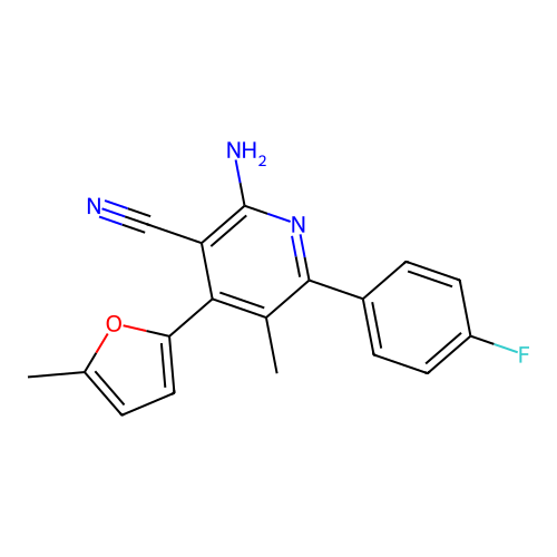 2-amino-6-(4-fluorophenyl)-5-methyl-4-(5-methylfuran-2-yl)pyridine-3-carbonitrile structure