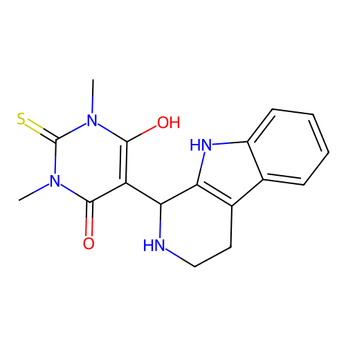 6-hydroxy-1,3-dimethyl-5-(2,3,4,9-tetrahydro-1H-pyrido[3,4-b]indol-1-yl)-2-thioxo-2,3-dihydropyrimidin-4(1H)-one structure