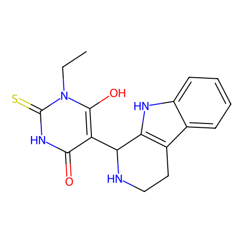 3-ethyl-6-hydroxy-5-(2,3,4,9-tetrahydro-1H-pyrido[3,4-b]indol-1-yl)-2-thioxo-2,3-dihydropyrimidin-4(1H)-one structure