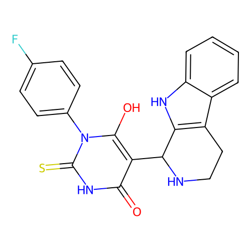 3-(4-fluorophenyl)-6-hydroxy-5-(2,3,4,9-tetrahydro-1H-pyrido[3,4-b]indol-1-yl)-2-thioxo-2,3-dihydropyrimidin-4(1H)-one structure