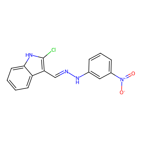 N-[(2-chloro-1H-indol-3-yl)methylideneamino]-3-nitroaniline structure