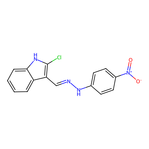 N-[(2-chloro-1H-indol-3-yl)methylideneamino]-4-nitroaniline structure