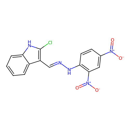 N-[(2-chloro-1H-indol-3-yl)methylideneamino]-2,4-dinitroaniline structure