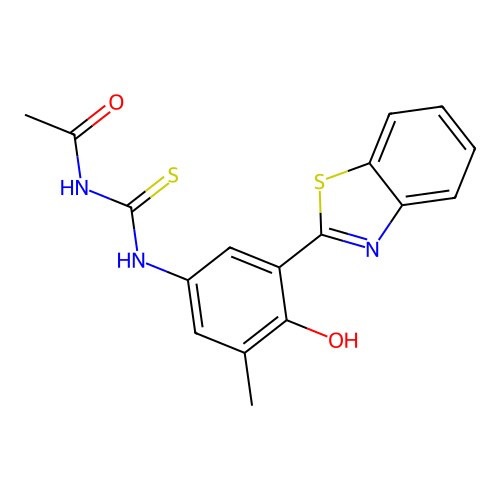 N-{[3-(1,3-benzothiazol-2-yl)-4-hydroxy-5-methylphenyl]carbamothioyl}acetamide structure