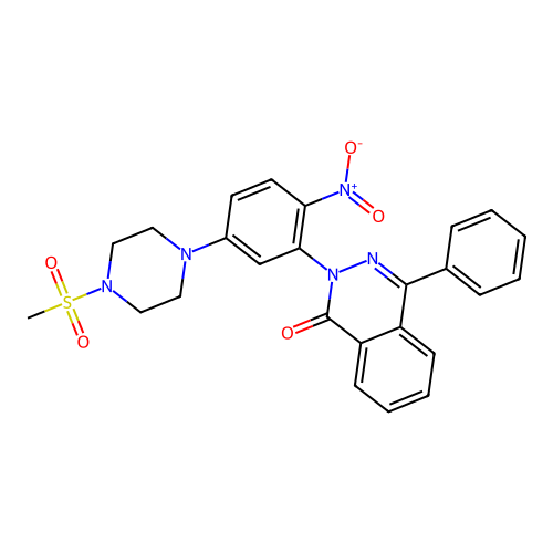 2-(5-(4-(methylsulfonyl)piperazin-1-yl)-2-nitrophenyl)-4-phenylphthalazin-1(2H)-one structure